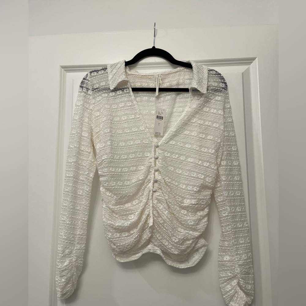 Anthropologie Long-Sleeve V-Neck Floral Lace Top